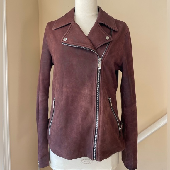 Tahari Maroon Suede Leather Moto Jacket - Picture 10 of 16
